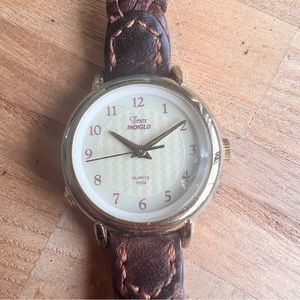 Timex cr 1216 cell ladies Indiglo brown braided leather watch NEW BATTERY